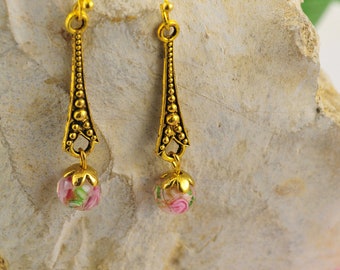 3 BoucleS models of retro gold earrings bead boho glass