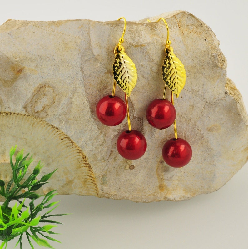 2 Couleurs BOUCLES D'OREILLES cerise et perles magiques image 4