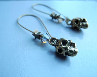 BOUCLES bronze, skulls, stars and crystal