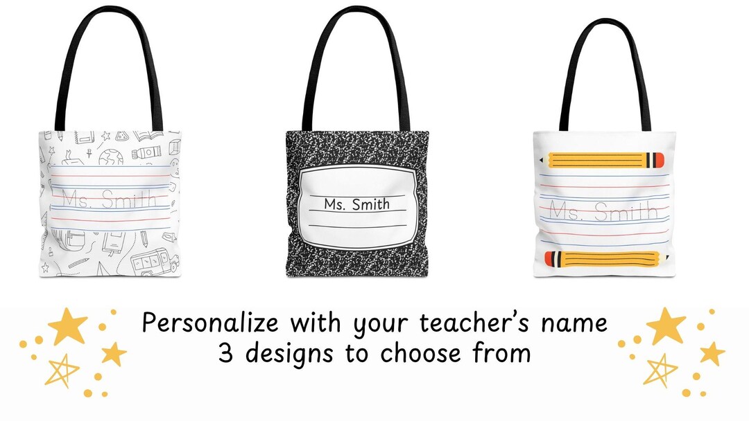 Personalized Teacher Tote Bag: Custom Name, 3 Designs - Etsy