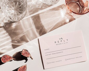 Vera - Monogram Wedding RSVP Template, Simple Elegant Printable Invite Modern Editable Customizable