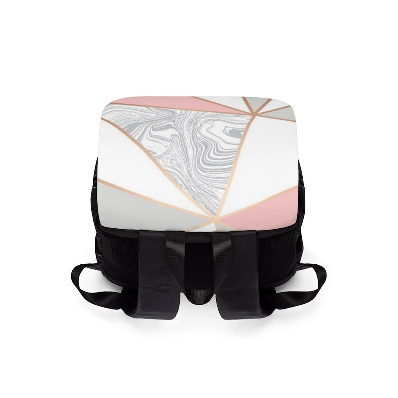School Multifunctional Backpack Diaper Bag etc Rose Gold Marble Geometric Design Hiking
