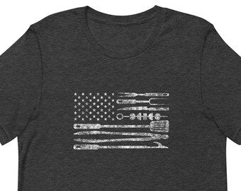 Fathers Day, Grill Tools, American Flag, BBQ, Dad Gift, BBQ American Flag Shirt, Grill Master Shirt, Patriotic BBQ Shirt, Dad Grilling Shirt