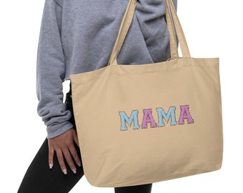 Mom Tote Bag, Mother's Day, Mother's Day Gift, Mom Gift, Mama, New Mom, Mom Tote, Mom Bag, Chenille Letters, Varsity Letters, Printed Design