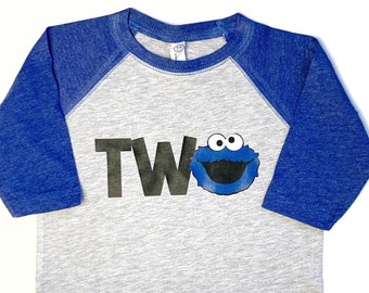 Cookie Monster, Cookie Monster Birthday,Grover,Second Birthday, TWO, Sesame Street, Birthday Shirt, Two Birthday Shirt, Cookie Monster Shirt