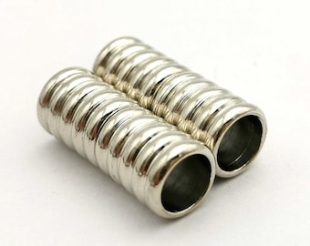 Silver 6mm Inner Diameter Ribbed Magnetic Clasps - Perfect for kumihimo, leather or beaded ropes