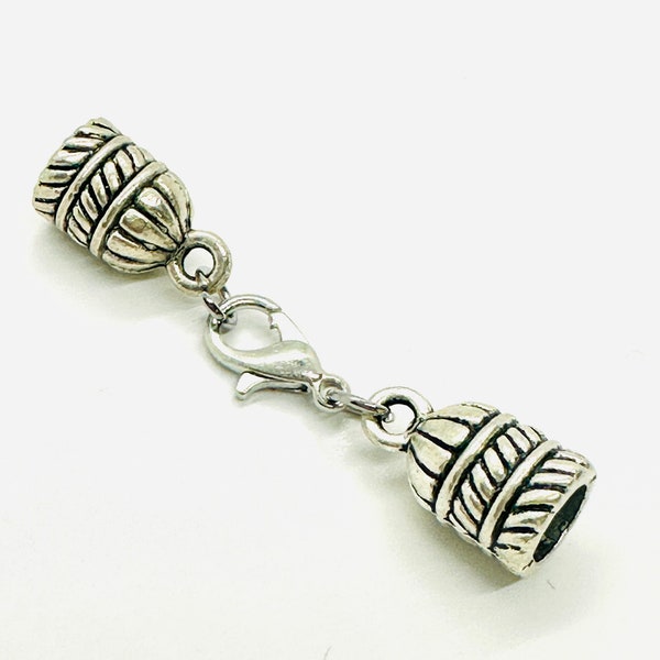 Antique Silver 6mm ID Cord End Cap Complete Lobster Clasp Set , Perfect for Kumihimo, Leather, Beaded Rope Ending