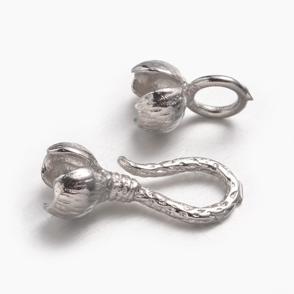 Crimp End Cap Hook and Eye Flower Set Silver - Kumihimo Clasp