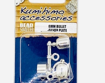 Beadsmith 6mm Cord End Bullet Silver Plated Set , Perfect for Kumihimo, Leather, Beaded Rope Ending