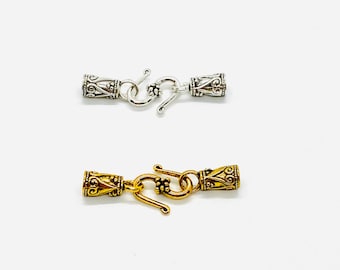 Kumihimo End Caps with S Hook Set 4mm ID - Gold or Silver Clasp