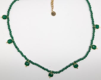 Green Onyx bead Choker with Charms Layering Necklace ESHQROCK DARYA - 22k Gold Plated Brass