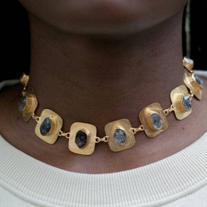 Made to Order Multi-stone Rough Gothic Herkimer Diamond Choker Necklace ESHQROCK RAW 22K Gold Plated Brass image 2