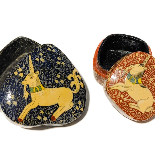 ESHQROCK HOME Kashmiri Unicorn Handpainted Paper Mache Jewelry Box Vintage Keep Sake Wedding Gift Ring Box Trinket Lacquered