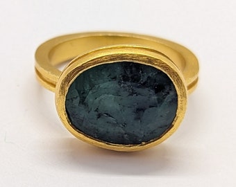 Silver Emerald Ring ESHQROCK DARYA PREMIUM - Size 7 22k Gold Plated 925 Silver