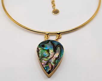 Delicate Abalone Shell Wedding Bridal Choker Necklace ESHQROCK DARYA - 22k Gold Plated Brass
