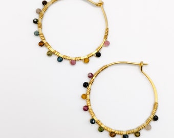 Rainbow Bead Wire Hoop Earrings ESHQROCK DARYA PREMIUM - 22k Gold Plated 925 Silver