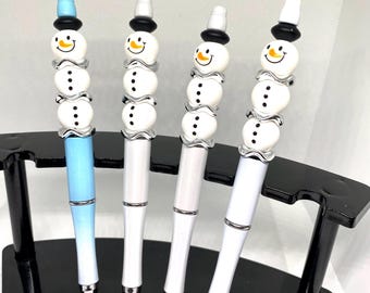 Beaded Novelty Pens SNOWMAN 3D Silicone Black Ink