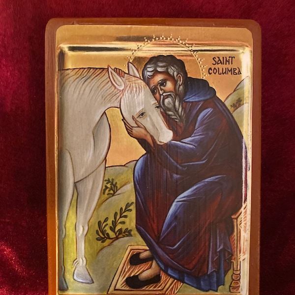 Handmade Mounted Icon | St. Colomba of Iona | Celtic Saints