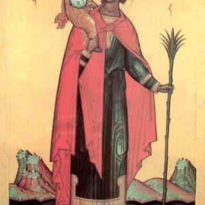 Handmade Mounted Icon | St Christopher the Martyr and Christ-Bearer. St Kristopher