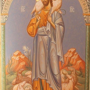 Handmade Mounted Icon | Jesus Christ the Good Shepherd