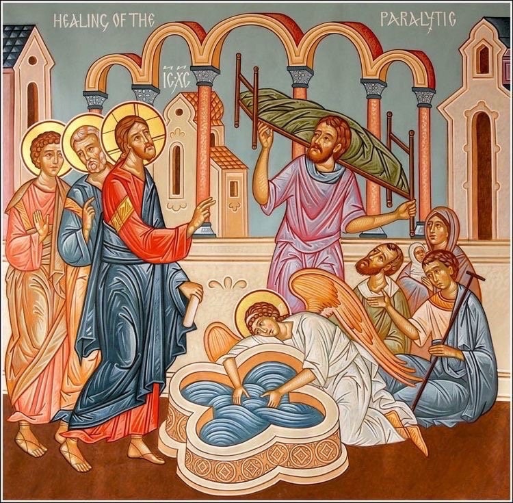 Handmade Mounted Icon | Jesus Heals the Paralytic