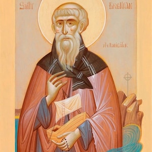 Handmade Mounted Icon | St Brendan the Navigator. First Orthodox Missionary to Canada