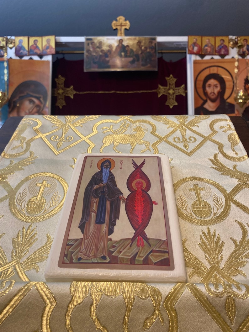 St. Macarius Icon Handmade Mounted Icon | St Macarius the Great of Egypt and the Cherubim ...