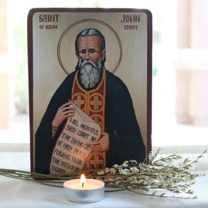 Handgemaakt gemonteerd pictogram | Sint-Jan van Kronstadt