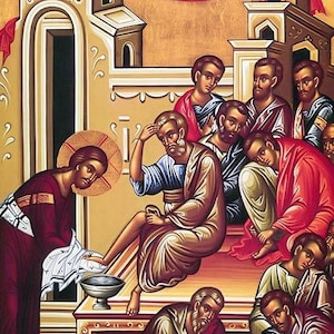 Handmade Mounted Icon | Christ Washes the Feet of the Disciples. Washing the Disciples’ Feet. Covenant Thursday.