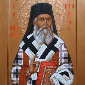 Handmade Mounted Icon | St Nektarios of Aegina