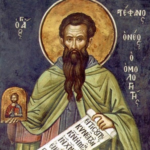 Handmade Mounted Icon | St Stephen the New HieroMartyr (MonkMartyr) of Mount St. Auxentius