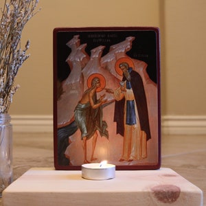 Handmade Mounted Icon | St Mary of Egypt and St Zosimas