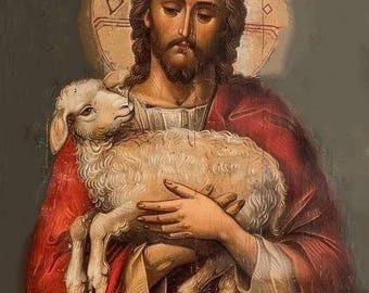 Handmade Mounted Icon | Jesus Christ the Good Shepherd