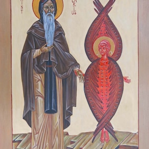 Handmade Mounted Icon | St Macarius the Great of Egypt and the Cherubim