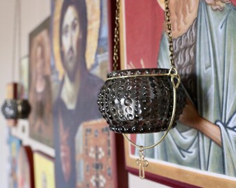 Orthodox Vigil Lamp Romanian Glass Engraved Orthodoxe Glas Ikonenampel Ewiglicht 