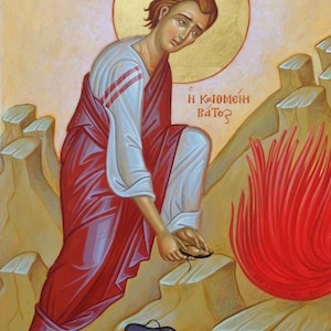 Handmade Mounted Icon | Moses the Archprophet and the Burning Bush