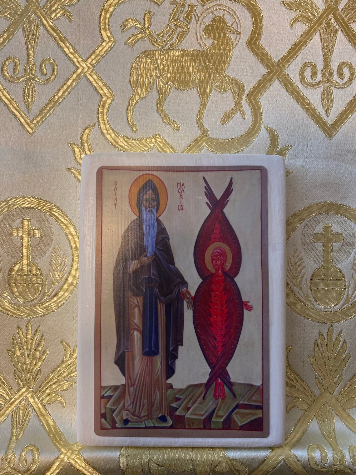St. Macarius Icon Handmade Mounted Icon | St Macarius the Great of Egypt and the Cherubim ...