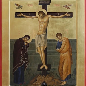 Handmade Mounted Icon | The Cross. Jesus Christ Crucified. The Crucifixion. Golgotha