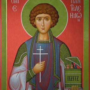 Handmade Mounted Icon | St Panteleimon The Great Martyr and Healer
