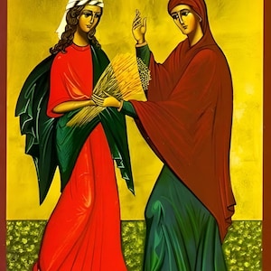 Handmade Mounted Icon | Ruth and Naomi