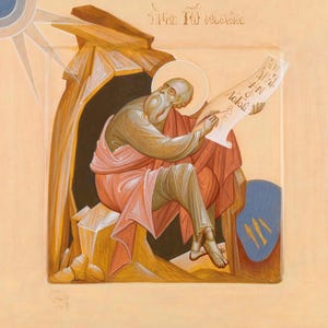 Icône montée à la main | Saint Jean le Théologien Saint Jean le Bien-aimé Saint Jean l&#39;Evangéliste Saint Jean le Devin à Patmos. Le livre de l&#39;Apocalypse