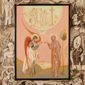 Handmade Mounted Icon | The Annunciation. Conception of Christ by the Most Holy Theotokos. Archangel Gabriel & St Mary