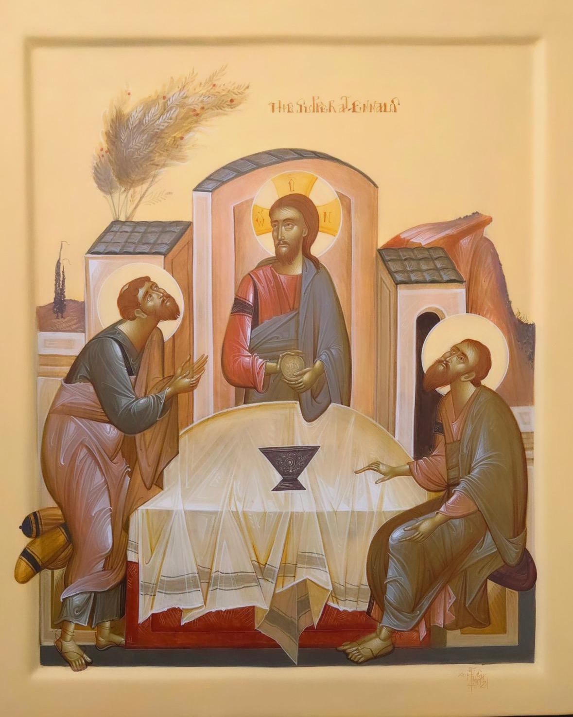 Handgefertigte Symbol | Die Anhänger von Emmaus. Christus beim Brechen des Brotes