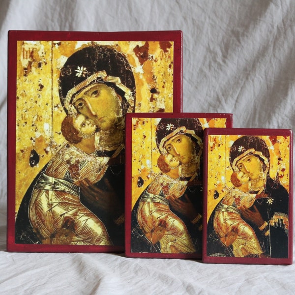 Handmade Mounted Icon | Virgin of Vladimir. Most Holy Theotokos. St. Mary.