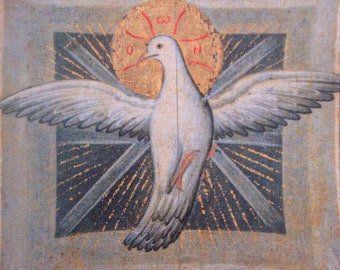 Handgemaakt gemonteerd icoon | De Heilige Geest. Een afbeelding van de Heilige Geest. De duif.