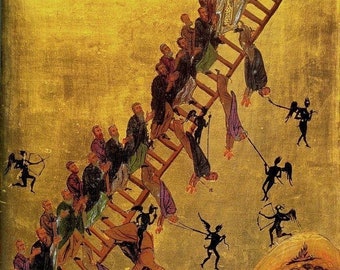 Handmade Mounted Icon | The Ladder of Divine Ascent. St. John Climacus. St. John of the Ladder.