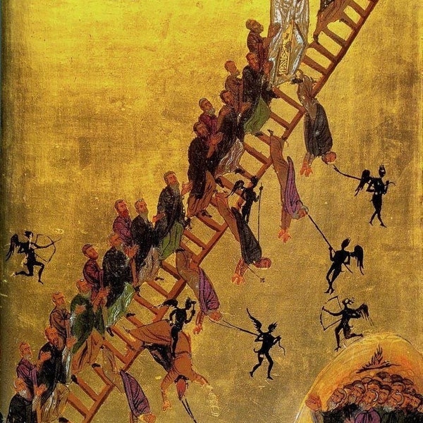 Handmade Mounted Icon | The Ladder of Divine Ascent. St. John Climacus. St. John of the Ladder.