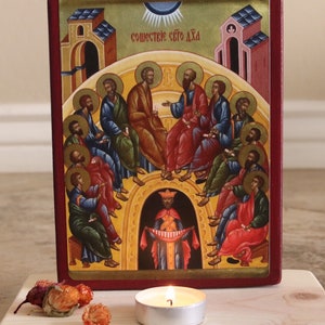 Handmade Mounted Icon | Pentecost, Descent of the Holy Spirit, Birth of the Church, Upper Room of Zion