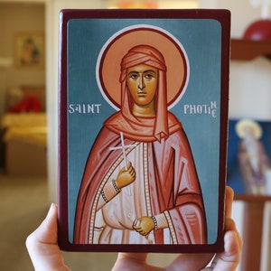 Handmade Mounted Icon | St Photini. The Samaritan Woman by Jacob&#39;s Well (John 4).