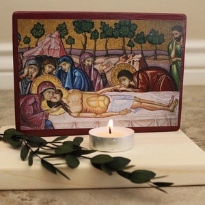 Handmade Mounted Icon | Burial of Christ. Holy Week. Passion Week. Great and Holy Friday.